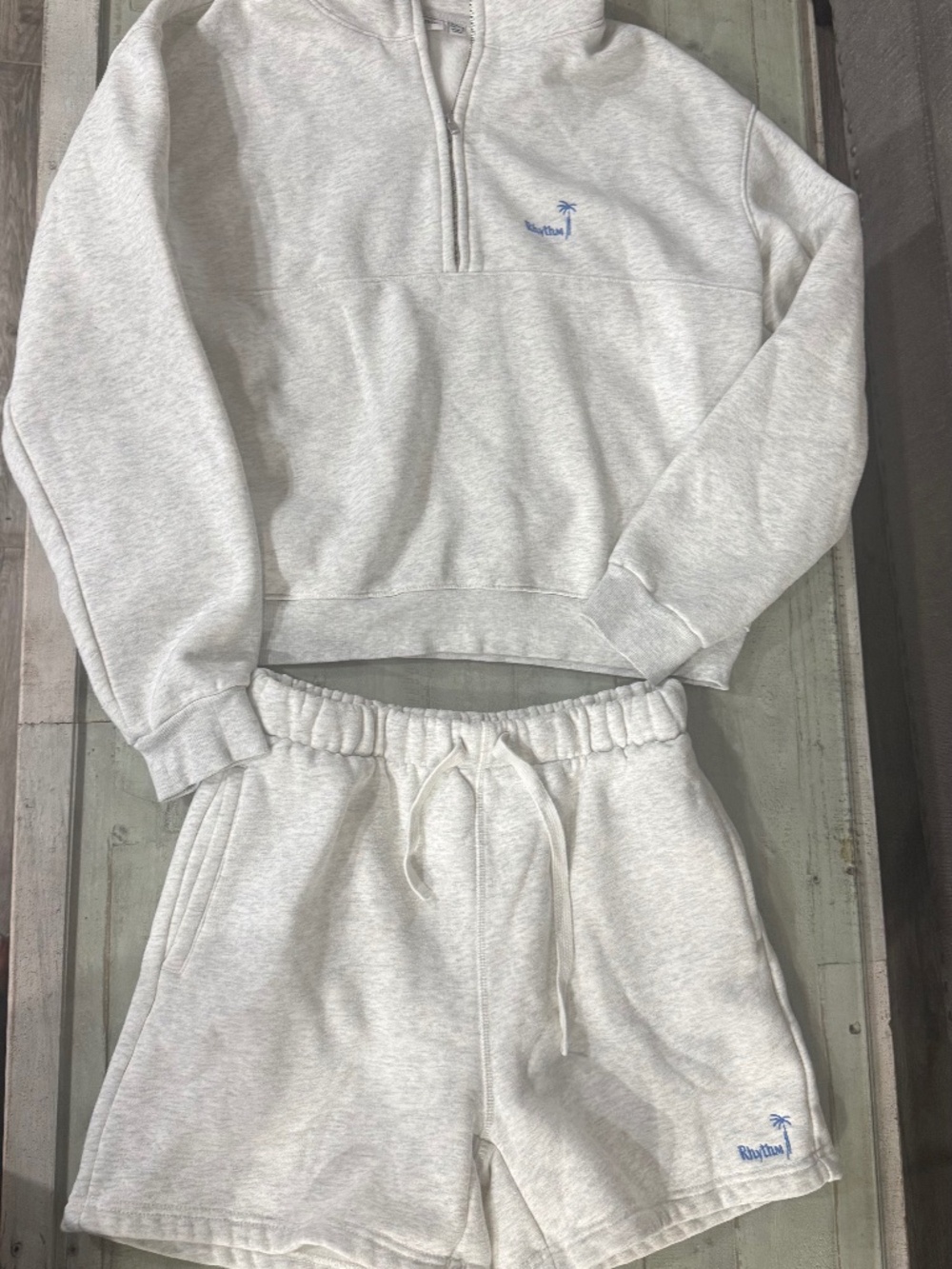 Rythem Light Gray Half Zip Sweatshirt & Shorts Matching Set